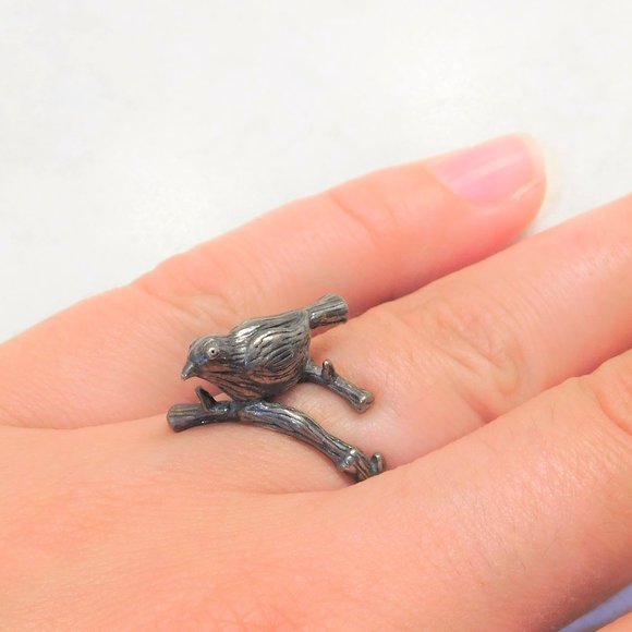 Silver Tone Unique Bird on Branch Ring - Picture 4 of 8